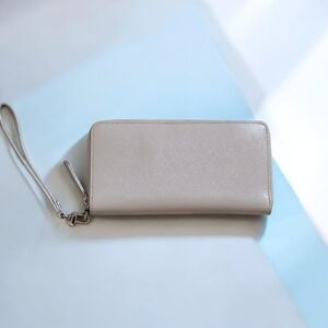 Halogen Leather Zip Around Wallet, Large, Taupe